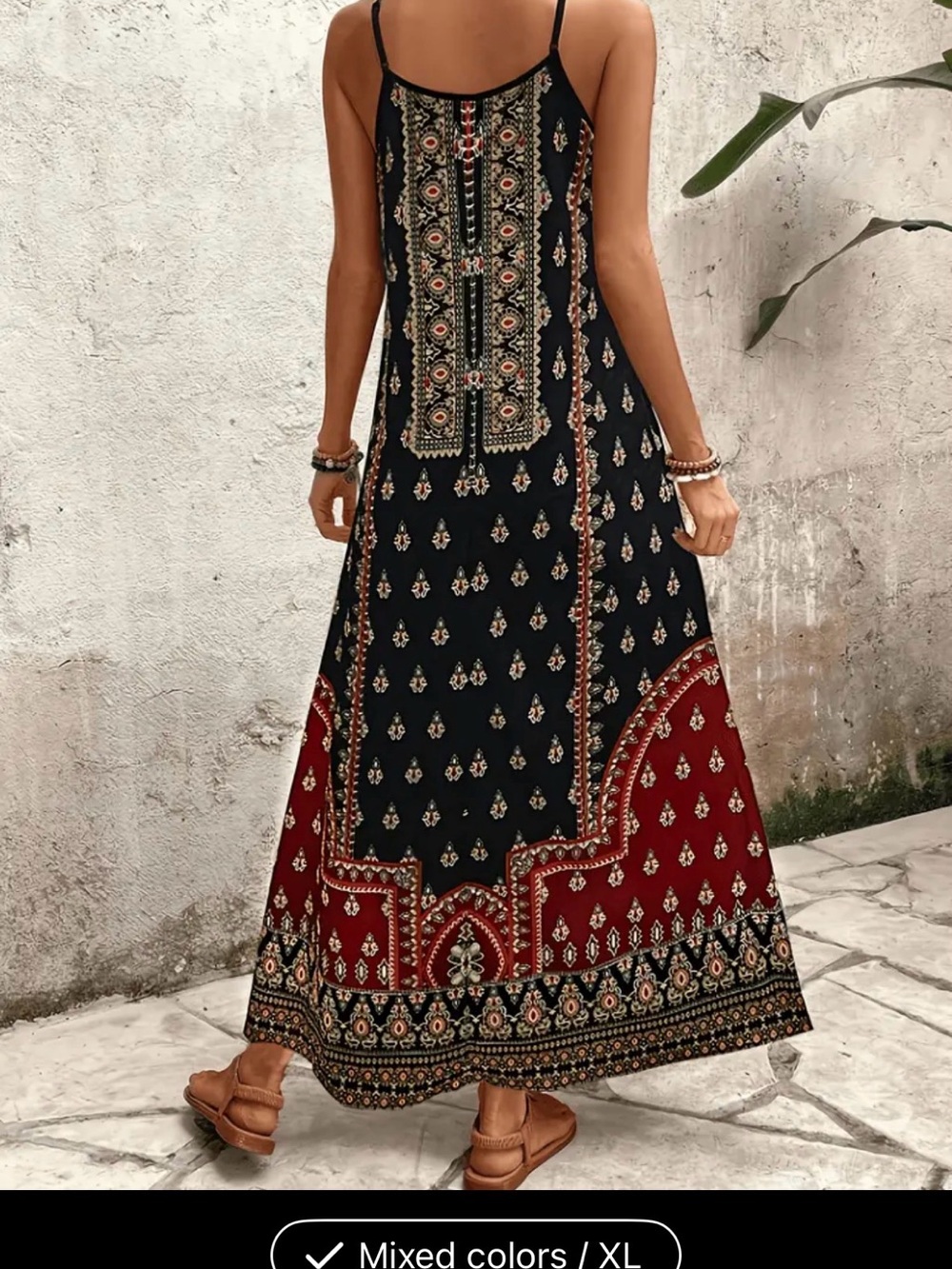 Mixed Colors Bohemian Maxi Dress with Spaghetti Straps